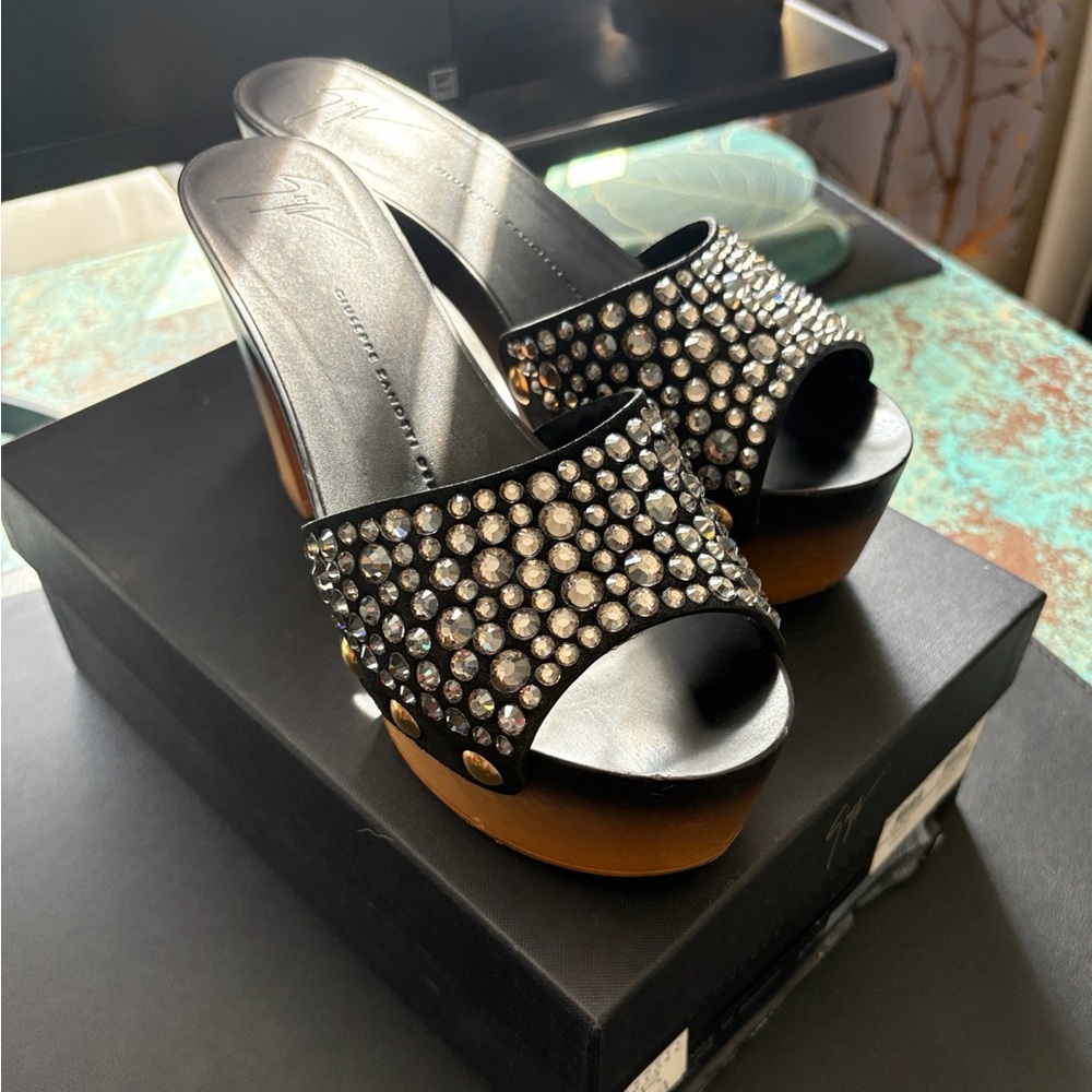 Giuseppe Zanotti - Black Rhinstones Platform Sandals. EXCLUSIVE from Barney’s NY